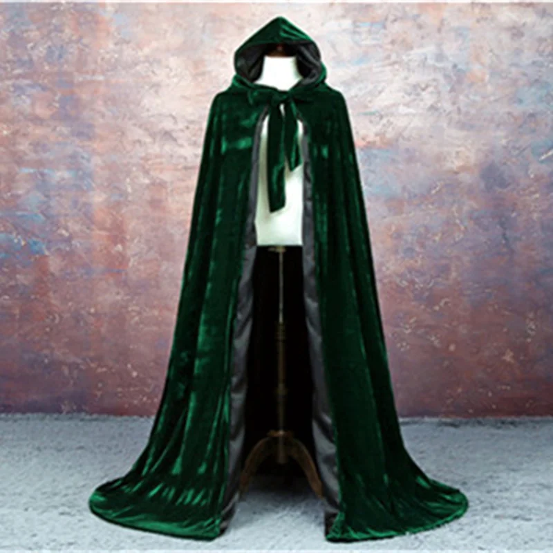 Хэллоуин плащ с капюшоном бархатные ведьмы принцесса длинный плащ костюм для взрослых верхняя одежда манто - Цвет: Green - black Lining