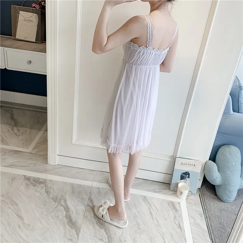 Lovely Retro Women Nightdress Lace Spaghetti Strap Princess Style Nightwear