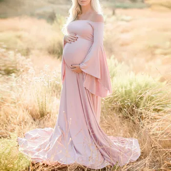 

vetement femme Women Pregnancy maternity clothes dress Sexy Photography Props Off Shoulders Maternity Solid Dress photo shoot