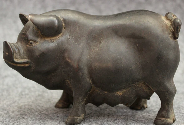 

JP S62 Folk China Dynasty Palace Purple Bronze Year Zodiac Pig Sow Swine Statue Animals