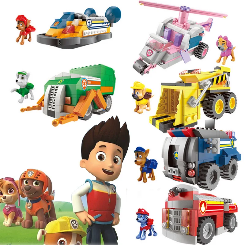 

PAW PATROL anime toys for chilren car toy building blocks animal dog kid toy gift car for children paw patrol building block