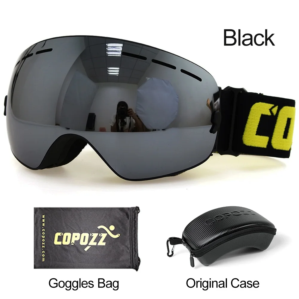 COPOZZ лыжные очки с Чехол с противоскользящим ремешком для взрослых UV400 противотуманные лыжные очки для мужчин и женщин сферические лыжные очки для сноуборда