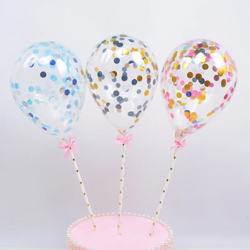 5 дюймов воздушный шар "Конфетти" торт Топпер С Днем Рождения Кекс Топпер для детского душа с бумажной соломенной лентой Свадебные принадлежности