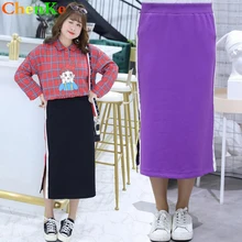 ChenKe новая длинная юбка большого размера Женская юбка с высокой талией летние боковые юбки с разрезом повседневные винтажные юбки для женщин