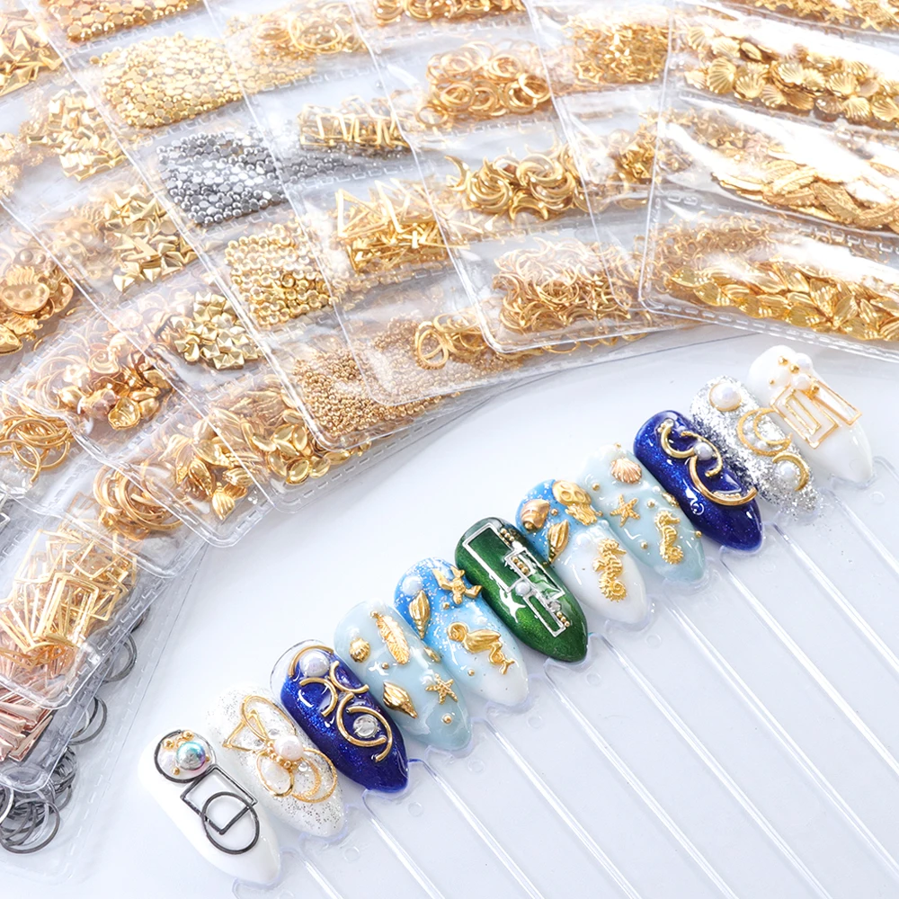 1 حزمة الذهب الفضة مسمار مسمار معدني البحر قذيفة نجم ستار مربع مختلطة المحيط 3D مسمار الفن الديكور مانيكير مجوهرات نصائح TR698