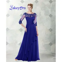 Lakeydra шифоновые платья для матери невесты, с вырезом лодочкой, Королевский синий цвет, рукав 3/4, длина до пола, большие размеры, вечерние