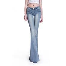 Весна, Италия, новые винтажные потертые, средняя талия, светло-голубые, удлиненные, тонкие, сексуальные, расклешенные брюки, женские, модные, длинные джинсы