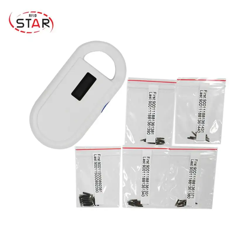 

Rfid Handheld Reader with 50pcs Pet Implant Transponders Microchip 1.4*8mm
