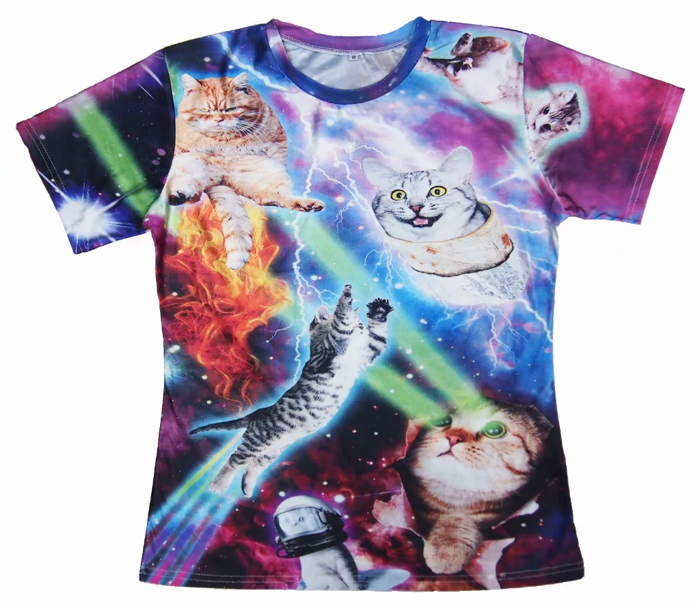 Cool Cat футболки с 3D-принтом Harajuku Disco котенок графический модная футболка Повседневное Топы пространство Galaxy Удобная футболка