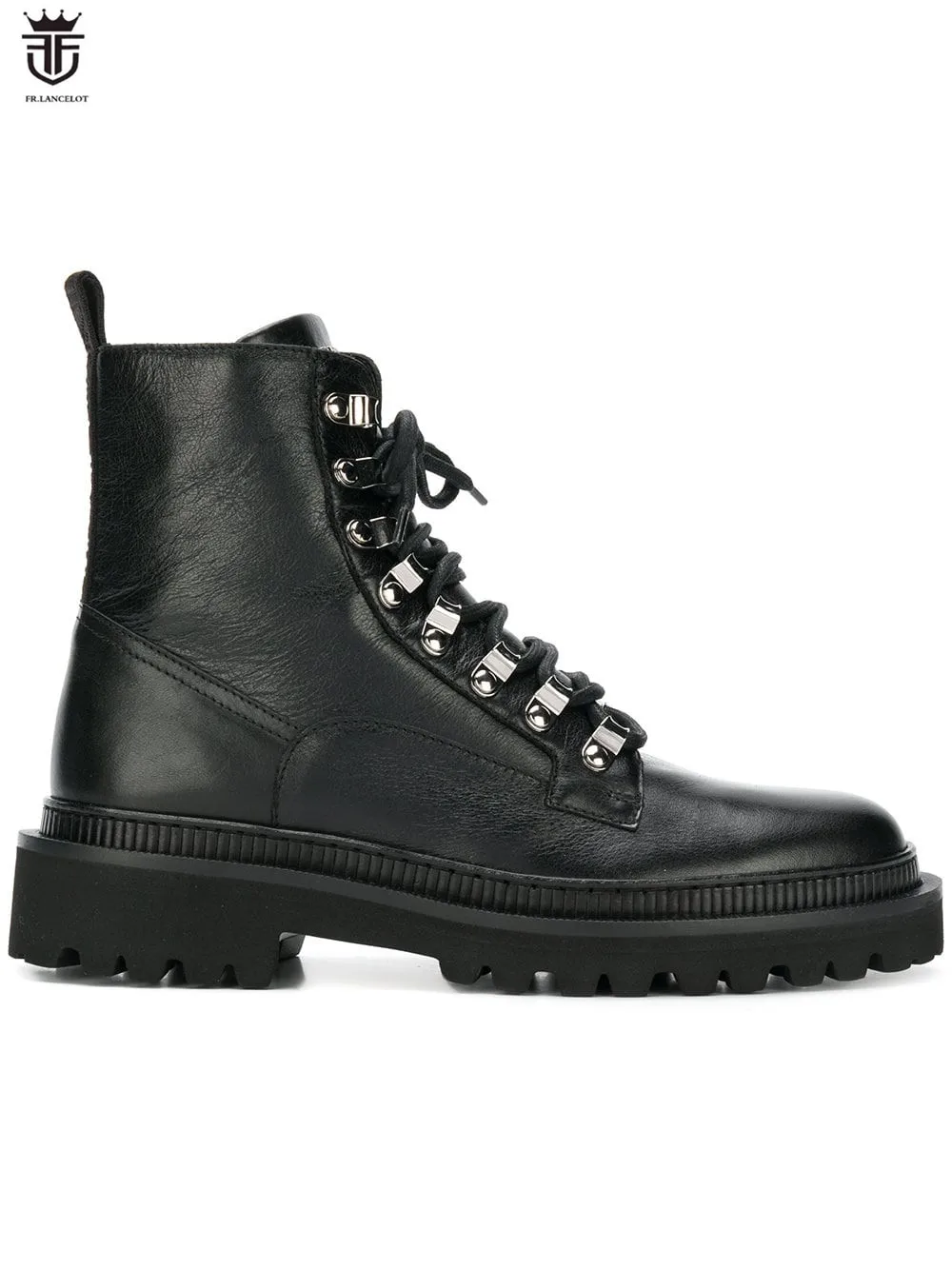 

FR.LANCELOT 2018 autumn new men leather boots real Leather ankle botas lace up male zip up motorcycles men booties thick heel
