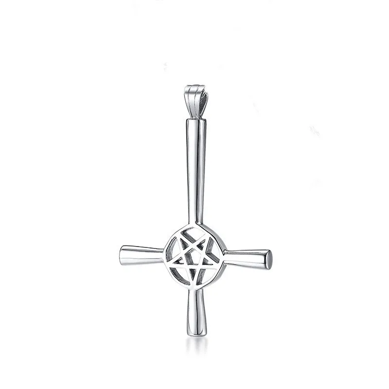 Мужское серебряное ожерелье из нержавеющей стали с крестиком, сатанинская подвеска с изображением перевернутой пентаграммы, ювелирное изделие со звездой - Окраска металла: only pendant