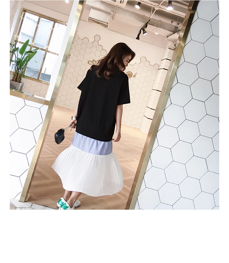 QING MO, женское летнее платье до середины икры, цветное лоскутное платье, женское повседневное стильное платье с коротким рукавом, мода, ZQY301