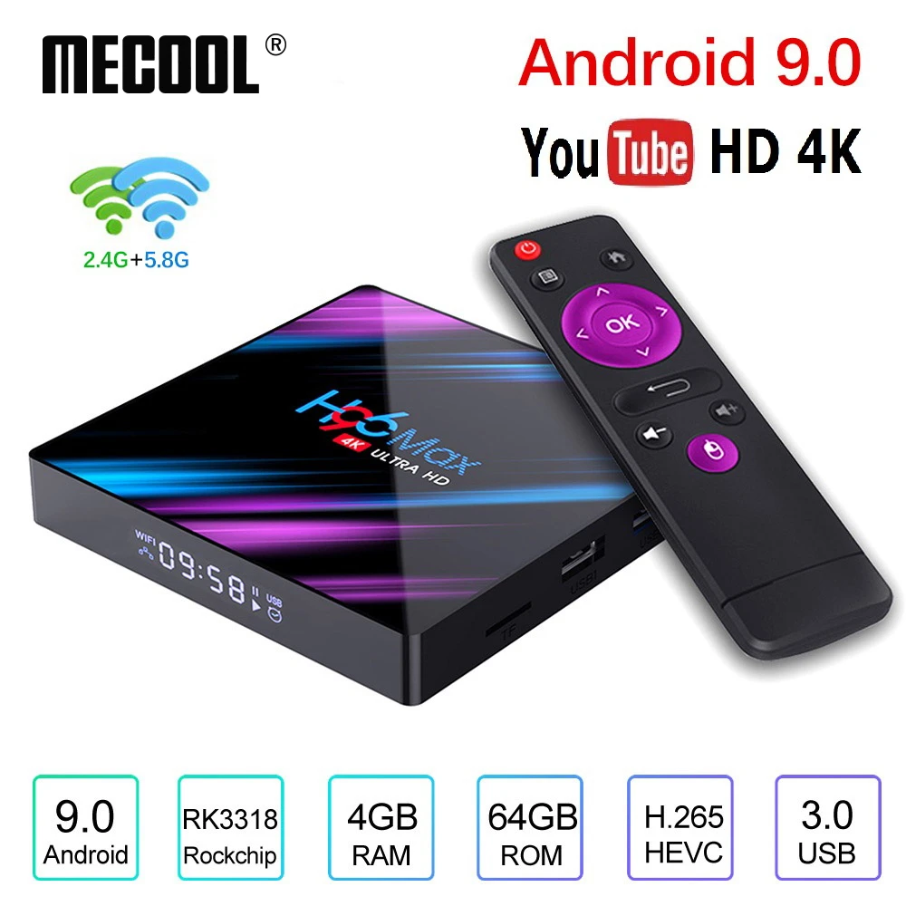 

H96 MAX Android 9.0 Rockchip RK3318 4GB RAM 64GB H.265 4K 60fps Google Player Store Netflix Youtube H96MAX Set top box