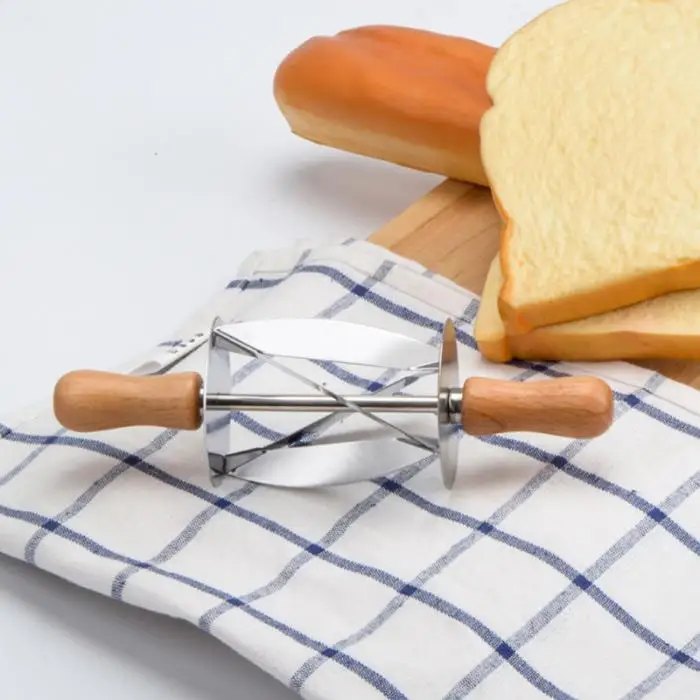 Милый прокатный нож для выпечки Нержавеющая сталь деревянная рукоятка для изготовления круассан, хлеб инструмент для выпечки FBE3