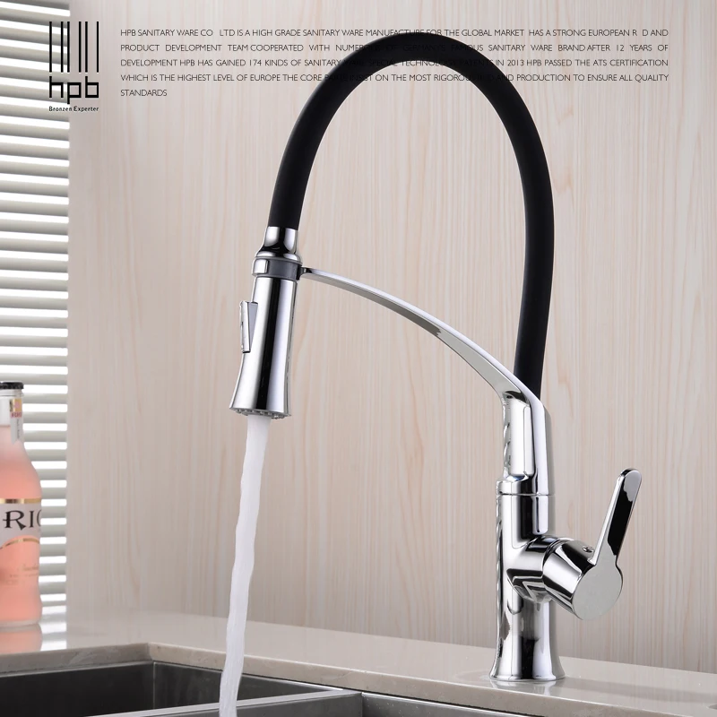 

HPB Polished Chrome Flexible Pull Out Kitchen Faucet Sink Mixer Tap Single Handle Hot Cold Water Taps 360 Degree Rotation HP4A19