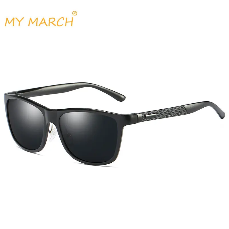 MYMARCH, Винтажные Солнцезащитные очки, мужские, поляризационные, брендовые, дизайнерские, квадратные, мужские солнцезащитные очки,, очки для вождения, Oculos gafas De Sol, UV400 - Цвет линз: C1 Black