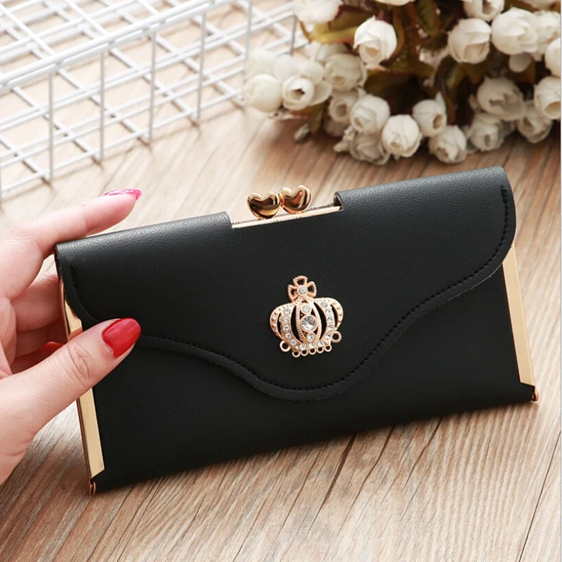 Wallets for Women Crown Long Zipper PU Leather Clutch Wallet Ladies Handbag