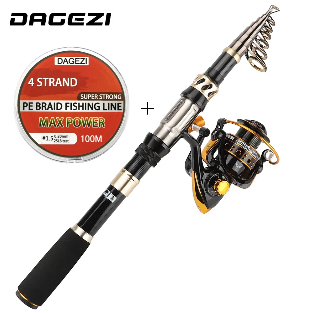 DAGEZI Telescopic Fishing Rod Combo Full Kit 1.8-3.3M Carbon Fiber Telescopic Fishing Rod + Spinning Reel with Fishing Line