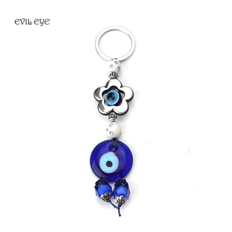 1pc Fashion Evil Eye Blue Keychain Heart/Flower Shape Charm Key Ring