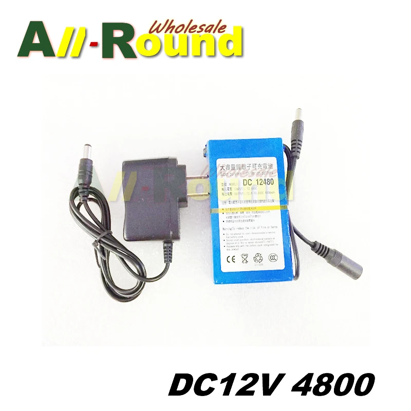 

Free Ship Lipo Battery Portable 4800mAh DC 12V 12.6V Super Rechargeable Pack EU/US plug adaptor for CCTV camera video recorde