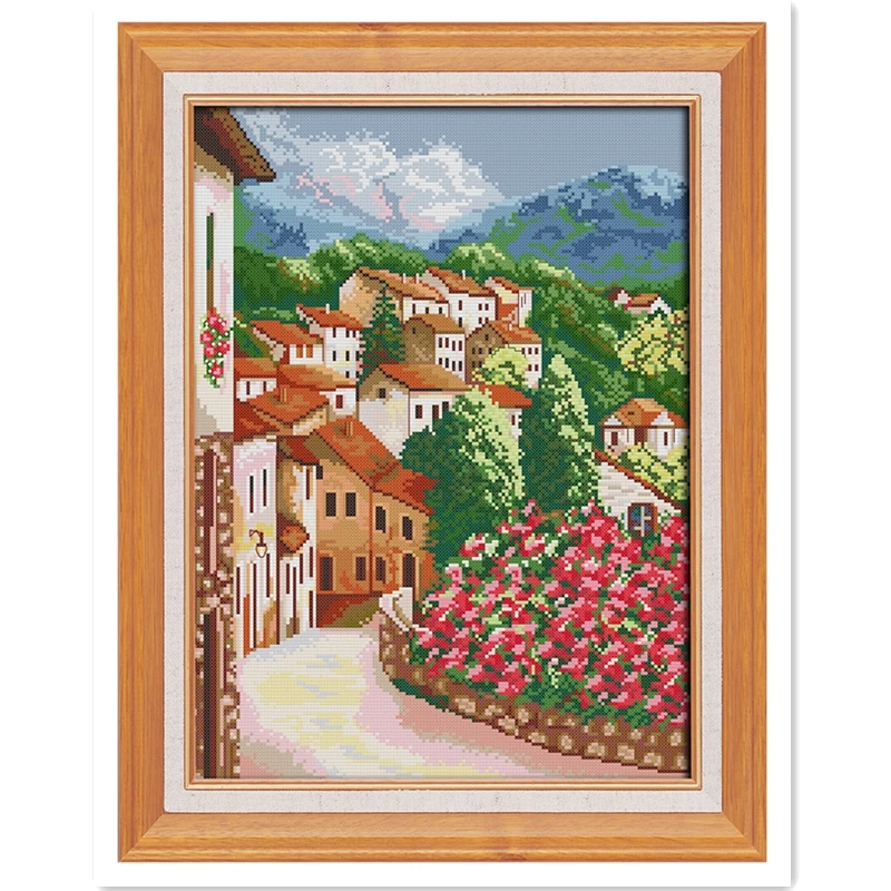 

In The Corner Of TownTwo Home Decor Painting DMC Cross Stitch Fabric Chinese Counted Cross Stitch Patterns Embroidery Cross Set