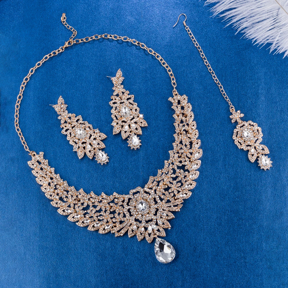 FARLENA классическое индийское ожерелье для невесты, серьги и фронтлет, набор роскошных свадебных кристаллов, набор украшений со стразами