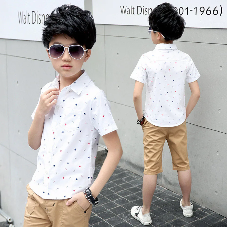 Рубашки для мальчиков-подростков школьная рубашка для мальчиков, рубашка с отложным воротником для мальчиков, белая детская одежда для подростков 6, 8, 10, 12, 14 лет - Цвет: As Picture