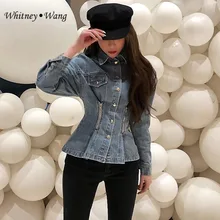 WHITNEY WANG весна осень мода уличная молния Талия Джинсовая куртка женская джинсовая куртка