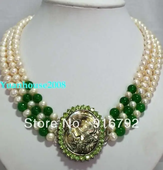 

free shipping >>>>>Fashion jewelry 3 Strands White Freshwater Pearl & SHell Crystal Clasp Necklace