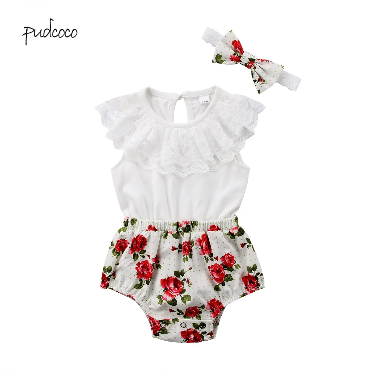 

Pudcoco New Brand 2pcs Newborn Kid Baby Girl Floral Clothes Jumpsuit Bodysuit Headband 2pcs SetOutfits