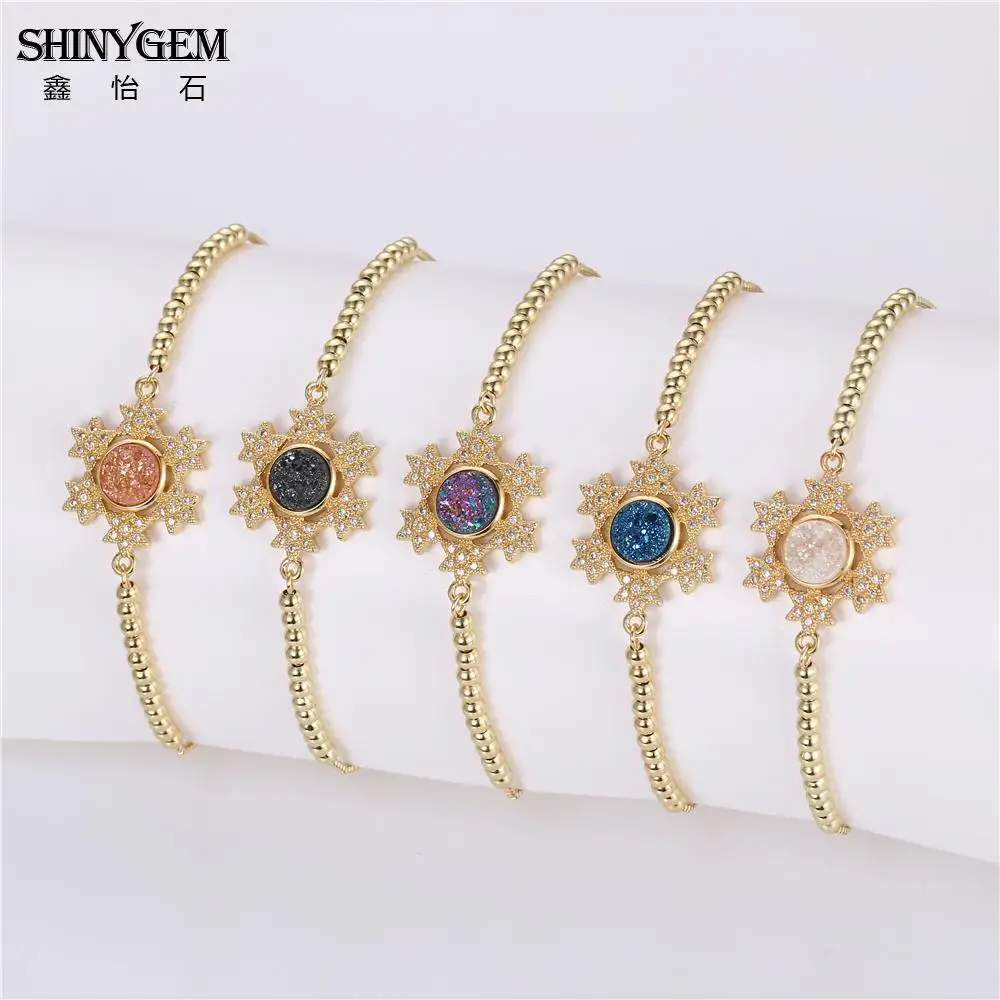 ShinyGem Винтажный Золотой браслет цепочка с бусинами маленький Druzy снежинка