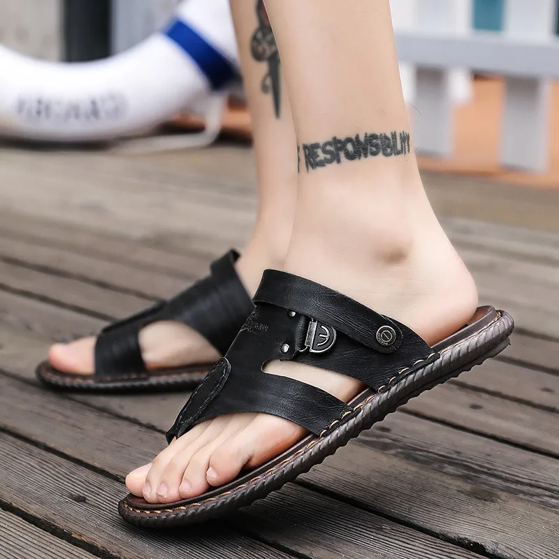 AKZ мужские сандалии летние пляжные сланцы сандалии из искусственной кожи дышащие мягкие удобные легкие мужские туфли без каблука обувь для отдыха