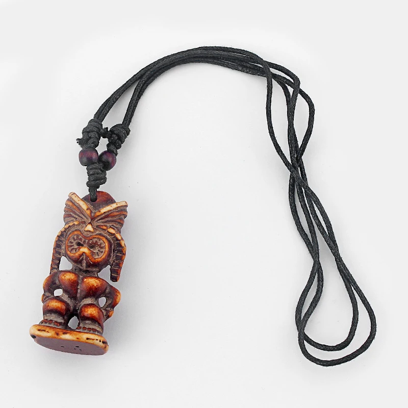 Marron Sculpté Vintage Tribal Blanc Nouveau Cool Homme TIKI TOTEM Collier Pendentif Tiki