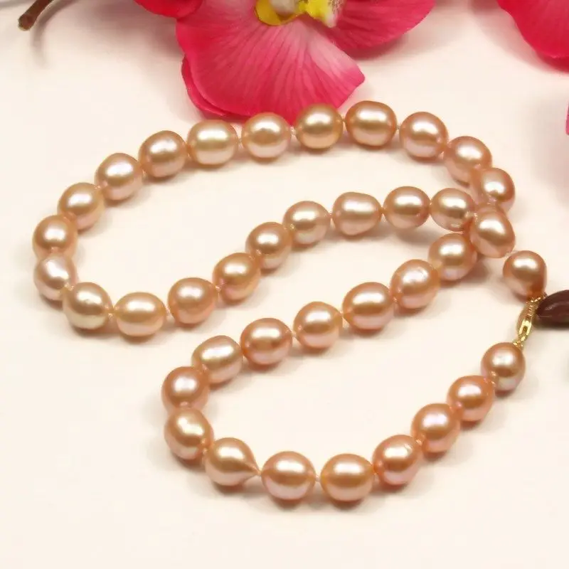 

fast AA 8-9mm pink white fresh water cultured oval pearl necklace A