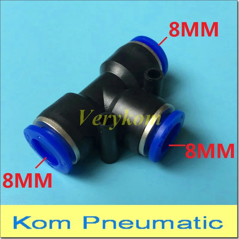 

10X Free Shipping 8mm to 8mm to 8mm Union Tee Pneumatic One Touch T Fitting Connectors Push In Quick Joint Connect PE-8