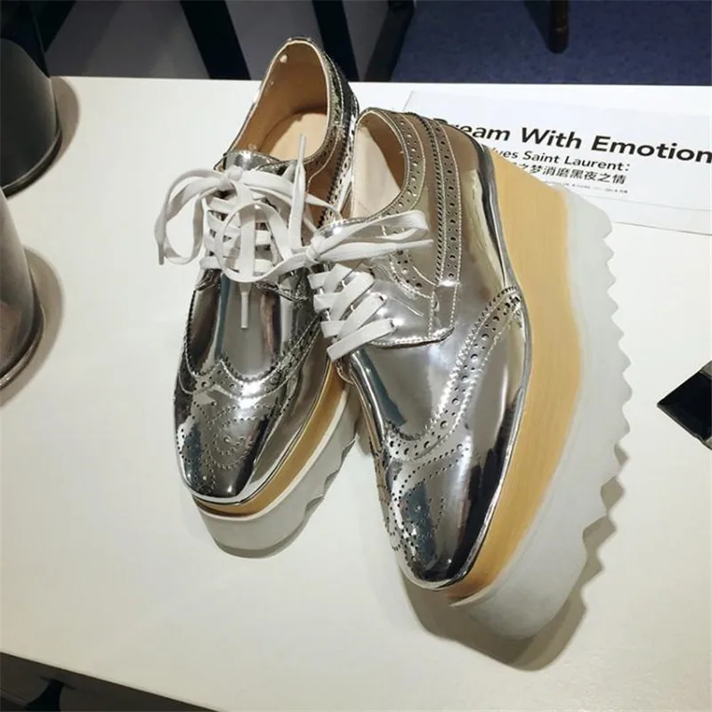 Mirror Patent Leather Womes Pumps Square Toe Lady Platform High Heels Brogues Shoes College Casual Wedegs Oxford Shoes For Woman (14)