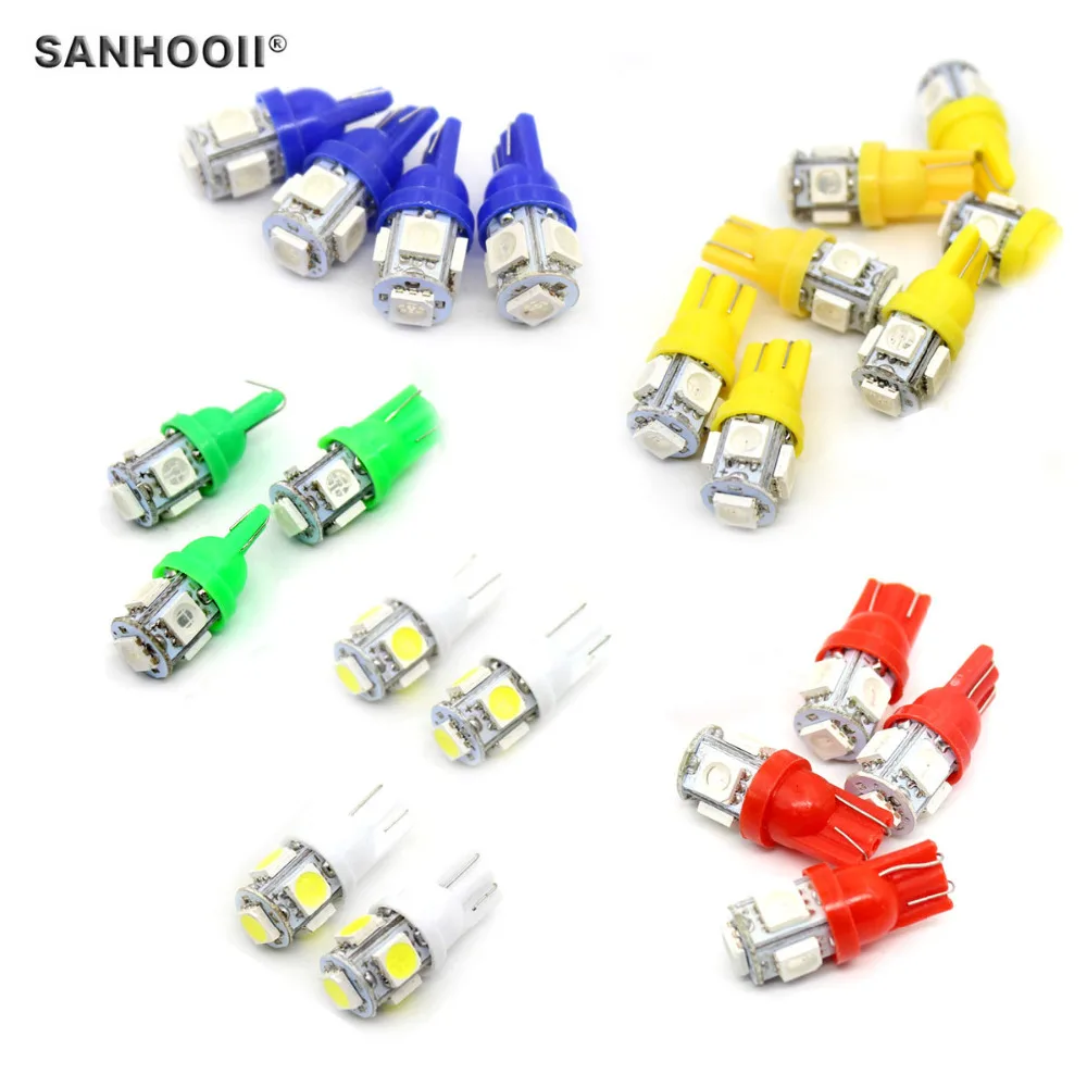 

1pcs Car LED light T10/W5W/194 5 SMD Bulb Clearance Parking Turn Signal Lamp Reading Yellow/Blue/Green/Red/White Auto Light