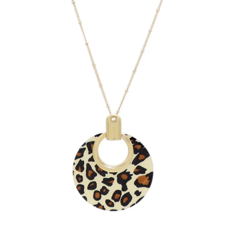 

2019 new jewelry set resin fanshaped leopard long necklace women big stud Earrings