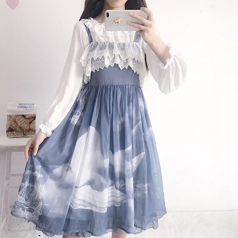 Японское мягкое платье в стиле Лолиты Kawaii Золотое Платье с надписью Wish Bottle Lolis