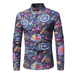 Новые популярные рубашка с длинными рукавами Для мужчин тонкий Camisa Masculina Бизнес Повседневное 2018 Для мужчин ночной клуб цветок рубашка