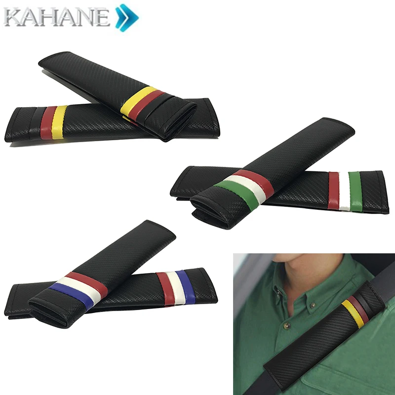 Car Seat Belts Covers Padding German Italian France flag color Carbon