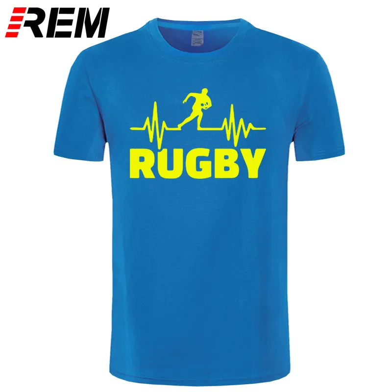 Heartbeat Of Rugbying, футболки для мужчин, летняя мода, короткий рукав, футболка, хлопок, Забавный принт, топы, спортивные мужские футболки - Цвет: blue yellow