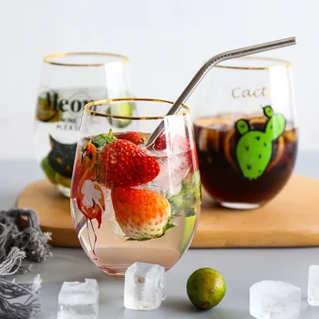 

Creative egg shaped cup mouth description gold ins flamingos cartoon sticker glass cup domestic heat-resistant water cup