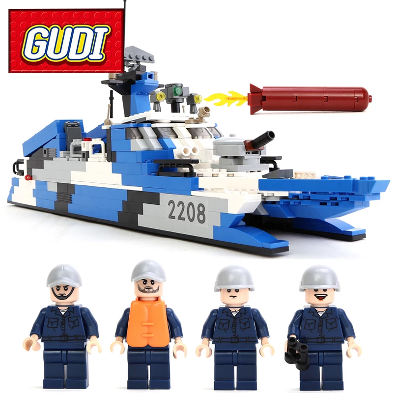 

GUDI 8024 Military Marine Cops Stealth Missile Boat 578pcs Building Blocks Kids DIY Bricks Toy for Children Christmas Gift
