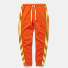 F/W Новые спортивные штаны с боковой полосой и эластичной талией, мужские и женские модные спортивные штаны для бега, черные и оранжевые спортивные штаны High Street