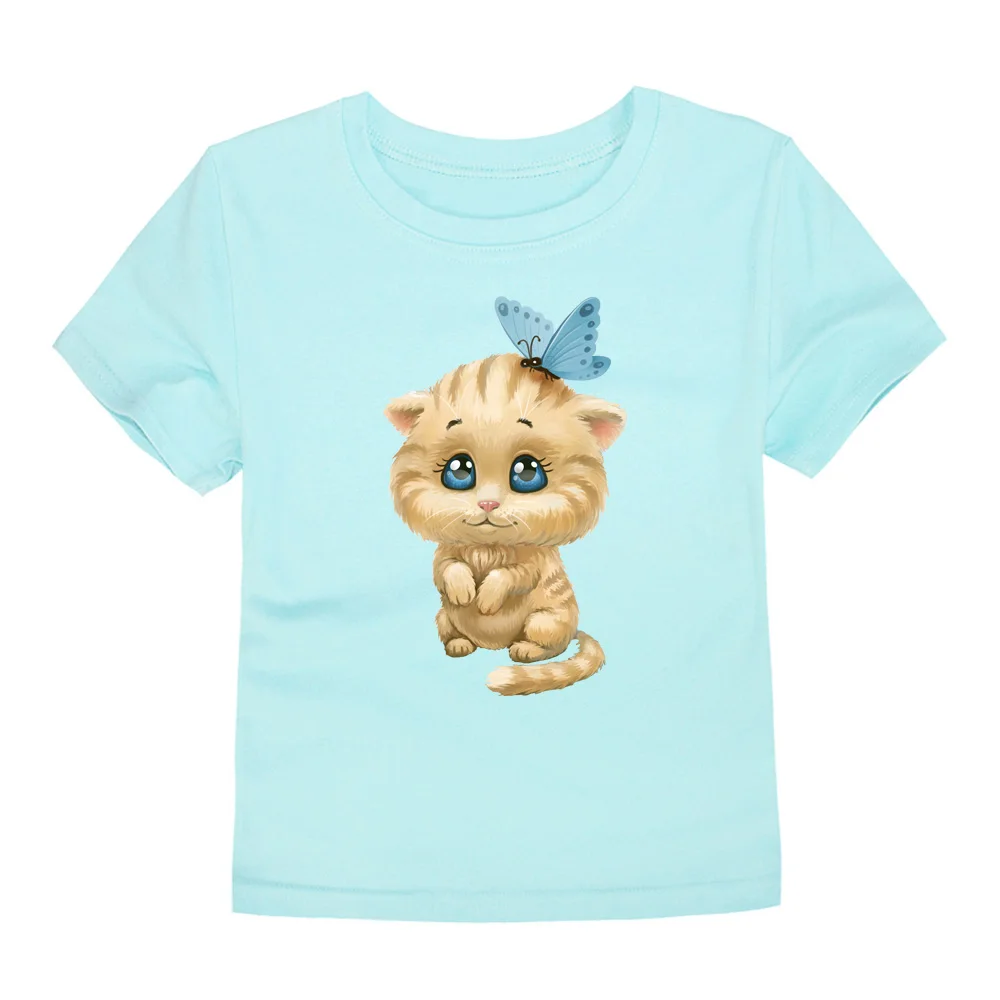 Little Bitty/ летняя детская футболка с рисунком кота для мальчиков, топы с короткими рукавами для мальчиков, футболка для маленьких мальчиков и девочек 2-14 лет