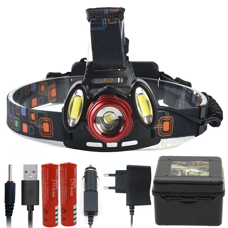 Litwod Z202305 XM-L T6+2*COB LED Headlamp head Lamp light use 2*18650 battery 5000 lumen fishing lamp head flashlight - Emitting Color: D