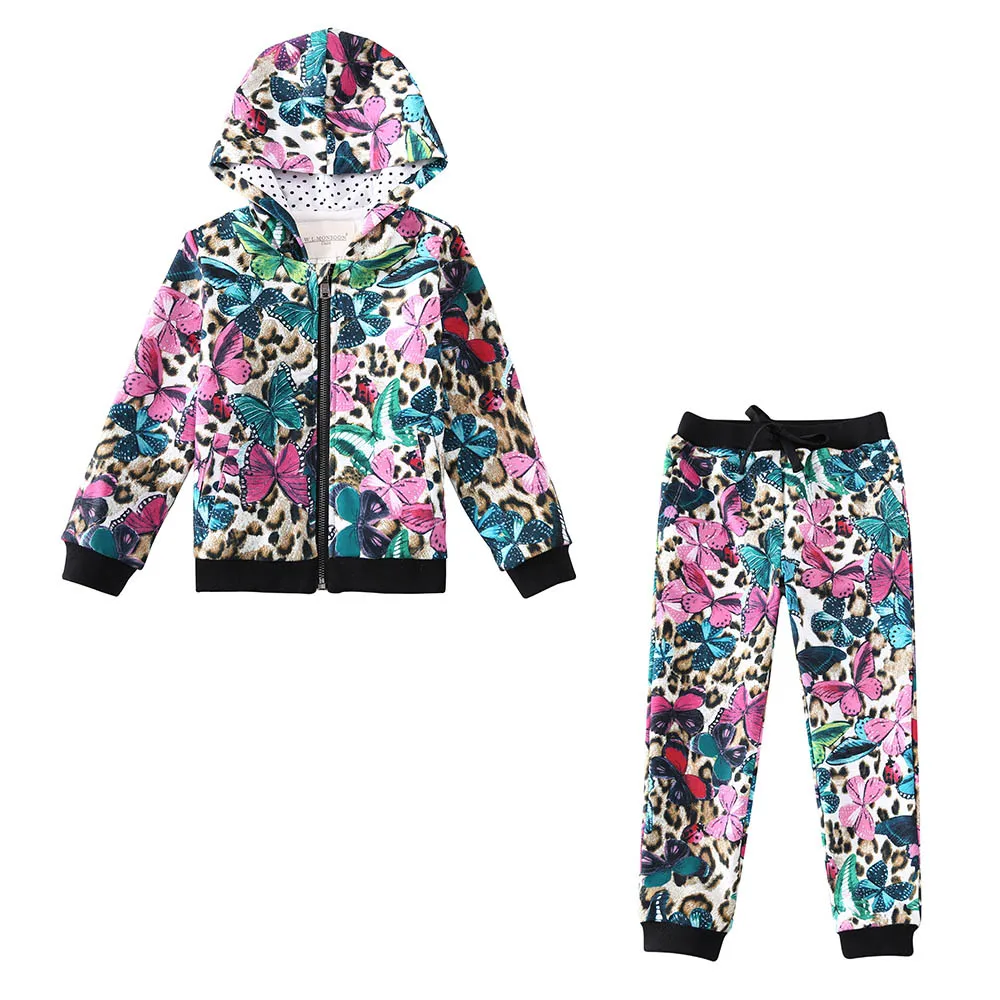 

2017 New Kids Girls spring autumn clothing Floral Cotton children suit two piece female Hooded Baby coat