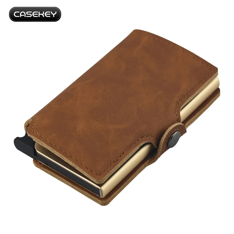 Кожаный кошелек Casekey винтажный коричневый алюминиевый держатель для карт