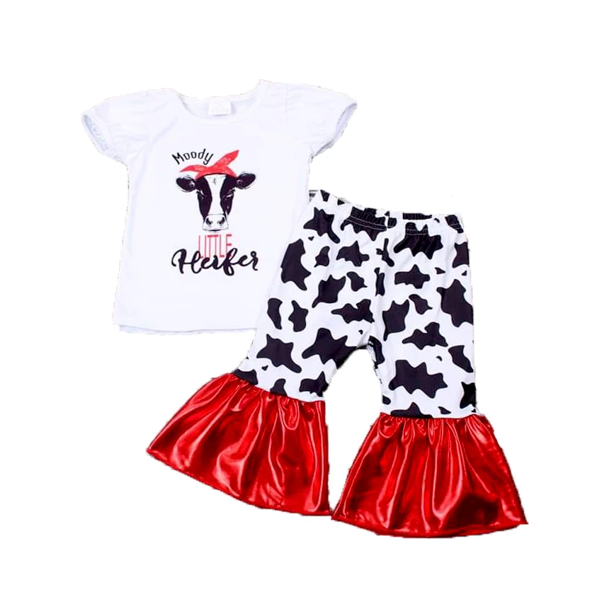 

girls moody cow outfits girl summer fashion 2pcs with sequin